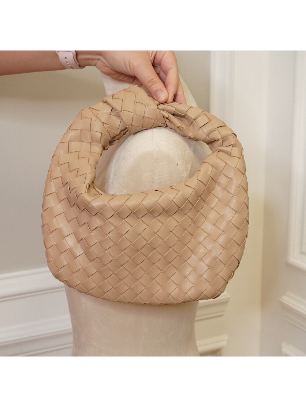 Urban Expressions Beige Woven Leather Shoulder Bag